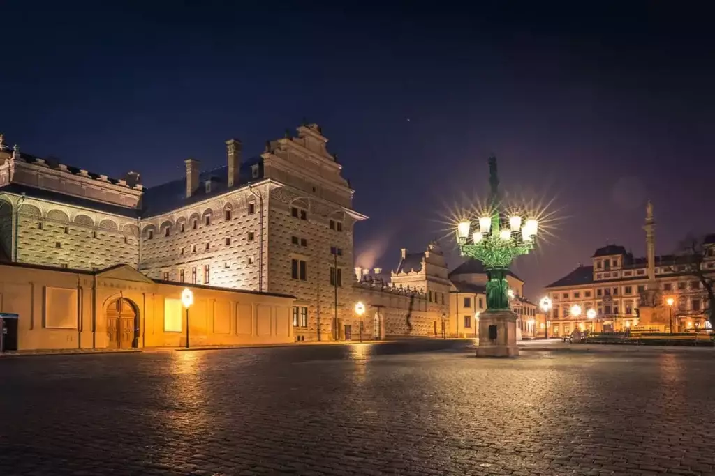 Prague's historic center at night